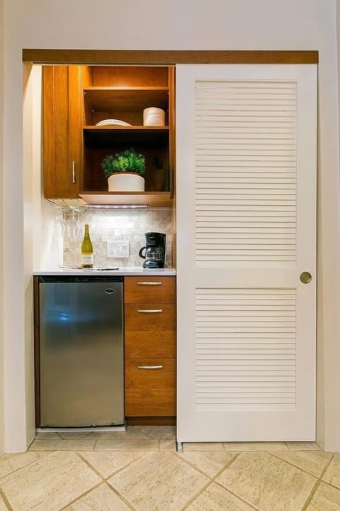 The bedroom has a kitchenette for quick meals and snacks and an ensuite bathroom.