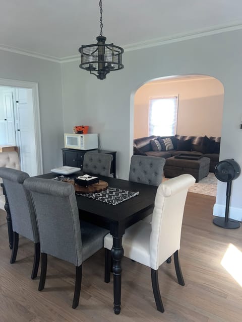 Dining room and family room in background