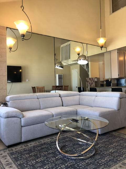 Another view of cozy living room seating.  Sofas recently replaced with leather.