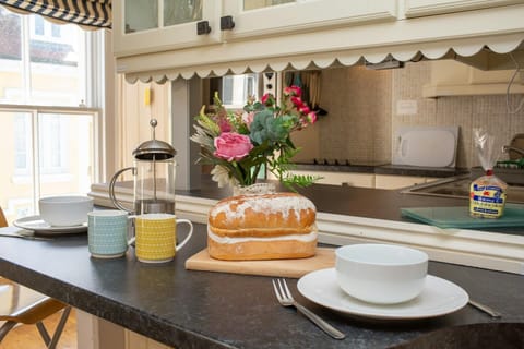 Breakfast bar laid for breakfast