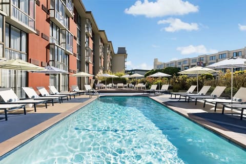 Dive into a sunlit swim framed by resort-style comfort.