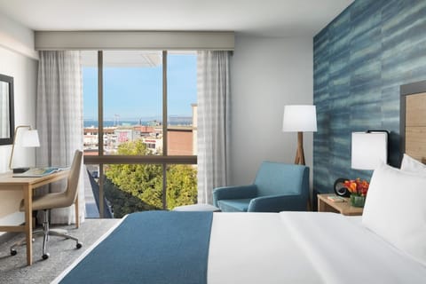 Sip coffee by the window and soak in bay views.