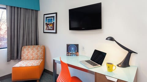 Settle in and focus at the bright, modern work desk.