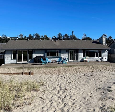 Large patio that runs length of the house. 