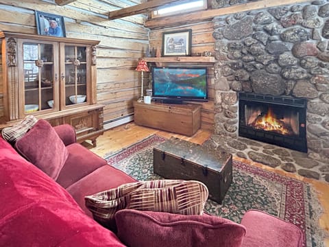 Living room with gas fireplace and smart TV