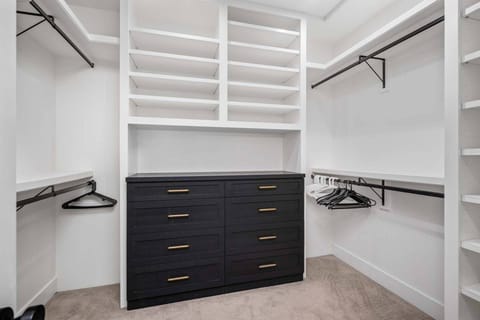 With ample closet space you can bring as many outfits as you need. Bring a crabbing jumpsuit and evening gown! You'll have room for more!