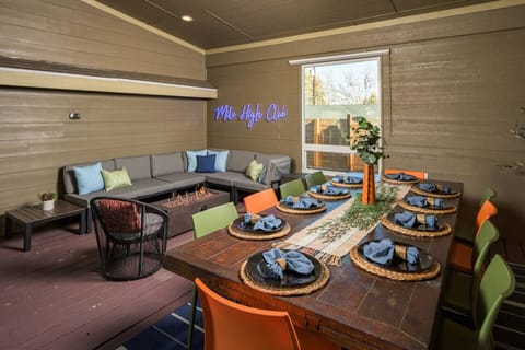 Covered patio lounge and dining area