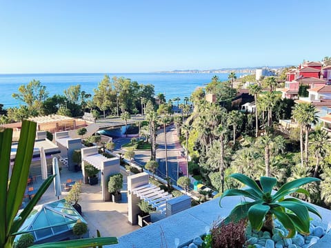 Pool and sea views from balcony