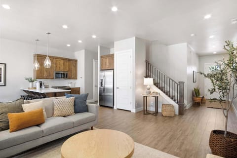 Living, dining, and kitchen area