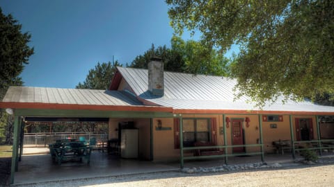 Driveway view of patio