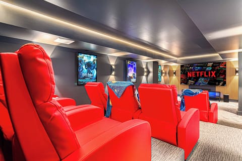 Movie theater with 98" tv and 5.1 surround sound for the perfect movie night
