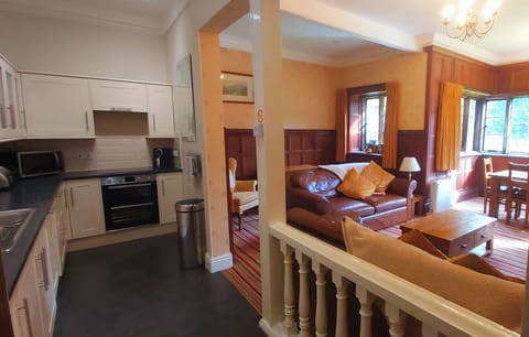 Gallery kitchen open to the living dining room