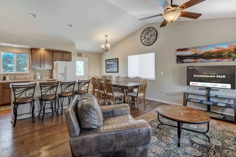 Welcome to Cresthaven Hall! Relax in the cozy living room, featuring plush seating, a Smart TV for entertainment, and warm, welcoming decor. Perfect for movie nights or family gatherings!