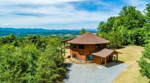 The Round House overlooks the Blue Ridge Mountains.