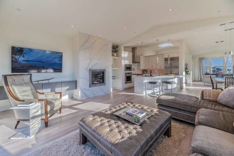 The living area is just steps away from the gourmet kitchen