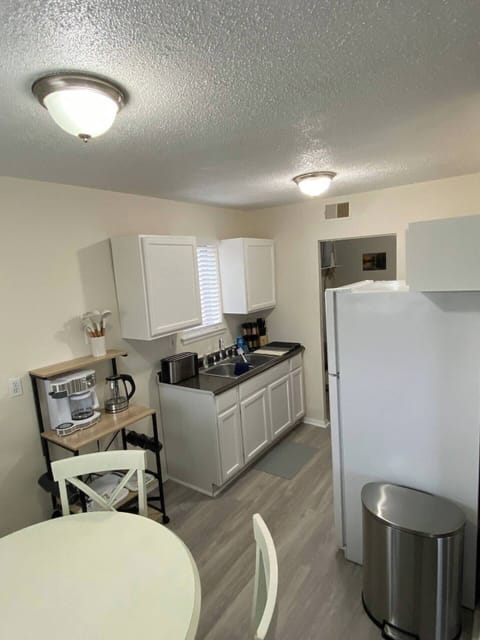 This kitchen is equipped with all the pots, pans, utensils you need for anytime you decide to make your meals at home.