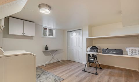 The spacious laundry room is stocked with essentials to refresh your wardrobe during your travels. A high chair and pack n play is available as well.