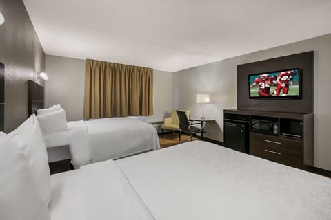 Settle in with a handy workspace and in-room refreshments.