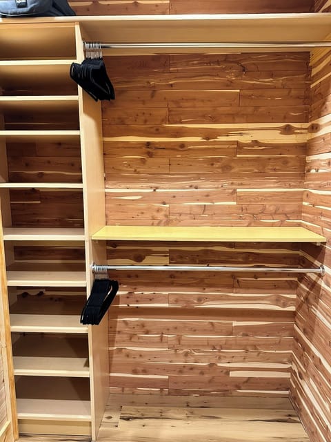 Full size cedar closets are ready to be put to the test, dressers too.