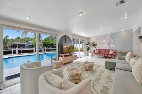 Curl up in the chic living room & stream your favorites on the smart TV