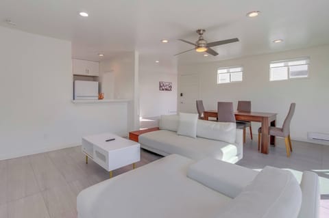 Reverse view of the living room and dining rom