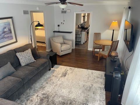 Family room with TV and table for games or eating