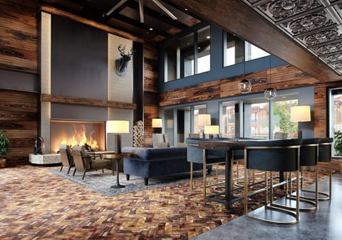 Warm and inviting space with rich wood accents and a cozy fireplace, perfect for unwinding after a long day.