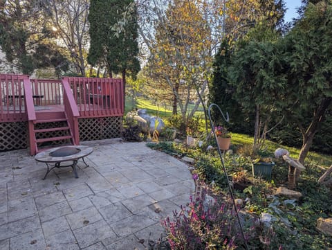 Back deck and patio with firepit and propane grill