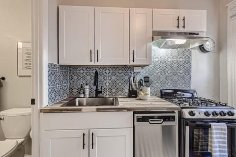 The kitchen comes stocked with all the essential tools you need