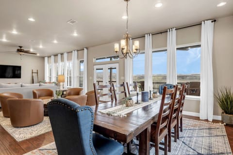 Dining table seats 8 to 10.