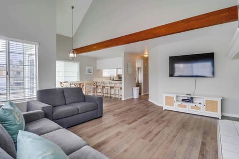 Newly remodeled living room with portable A/C unit