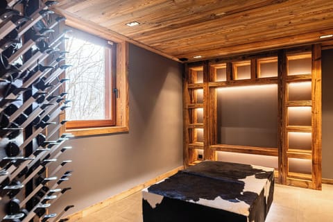 Generous boot room with shelving for helmets and personal items, boot dryers