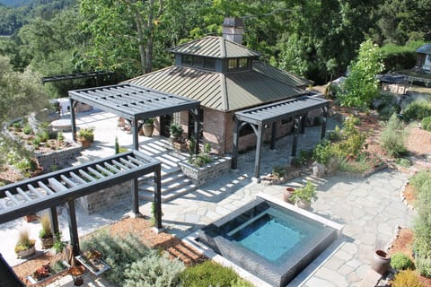 Pool House Exterior and Hot Tub