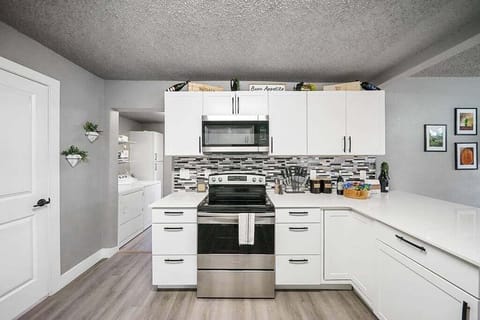 The full-sized oven and stove is the perfect place to whip up your next meal. Don't forget to ask Alexa to play your favorite Spotify station add-free so you can fill your meals and chill-times with awesome music.