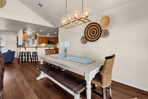 Open living, dining and kitchen area. 