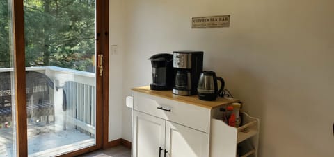 Coffee pods and tea bags provided. Bring your own beans for drip coffee maker.