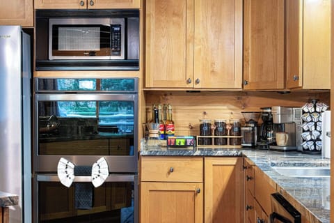 Wake up to the smell of fresh coffee from our fully stocked coffee bar. The kitchen comes with everything you need to whip up a delicious meal — just bring your favorite ingredients!