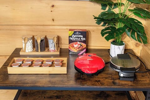 Start your mornings off right! Enjoy homemade waffles with our Belgian waffle mix and toppings in a cozy, inviting space. Perfect for a delightful breakfast experience during your stay!