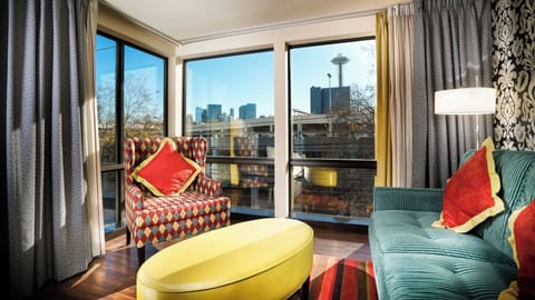 Soak up skyline views from a cozy corner lounge.