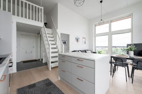 Apartment living room with an open-concept kitchen