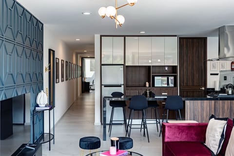 Elegant and open living space with contemporary furniture and large windows