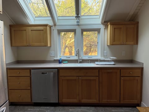 Kitchen has great space and light. 