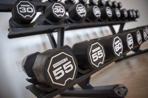 Free weights at the 24/7 gym.