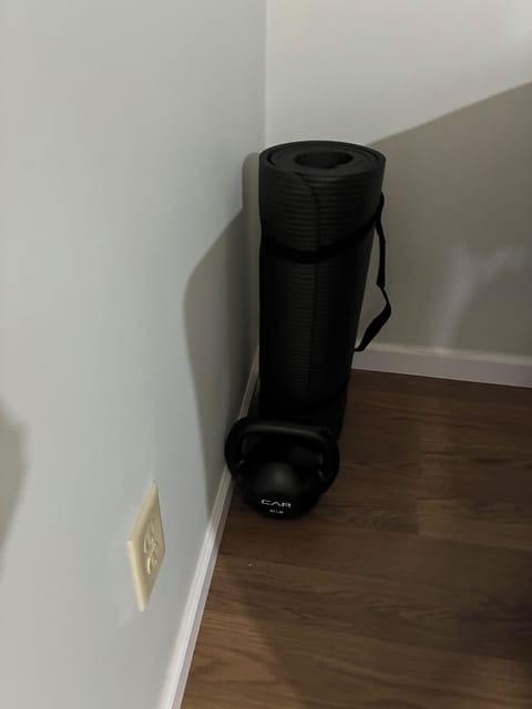 Exercise mat and weights available