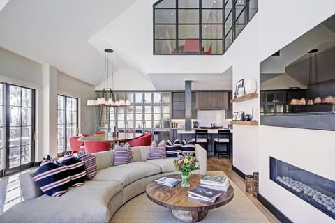 Gas Fireplace and Floor to Ceiling Windows