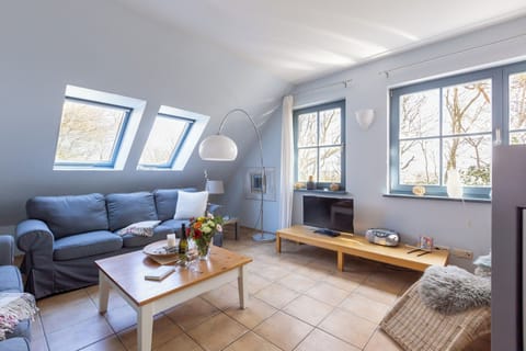Living room with cozy sofa and table