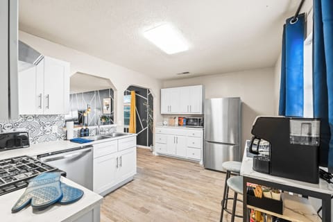 A spacious kitchen filled with natural light