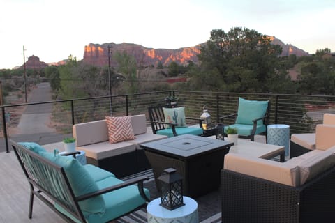 Rooftop deck with red rock views