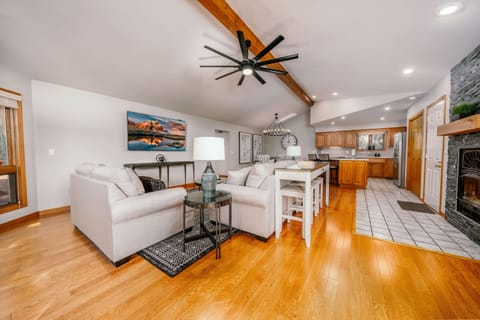 Open living, dining and kitchen.