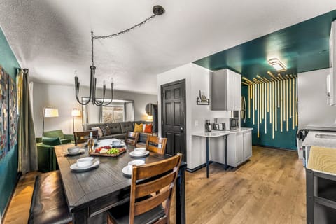 This open-concept living, kitchen, and dining area flows seamlessly.